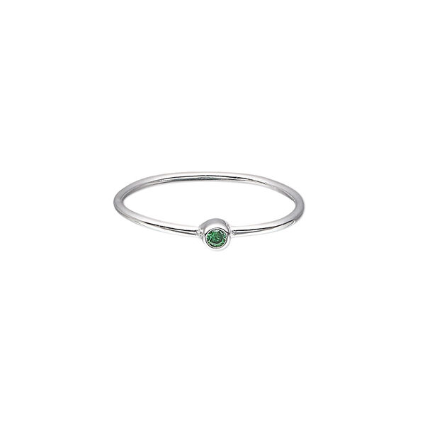Ring, Create Compliments®, cubic zirconia and sterling silver, emerald green, 3mm wide, size 7. Sold individually. image number 0