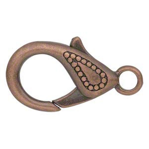 Clasp, lobster claw, antique copper-finished "pewter" (zinc-based alloy), 25x15mm double-sided with teardrop design. Sold per pkg of 4. image number 0