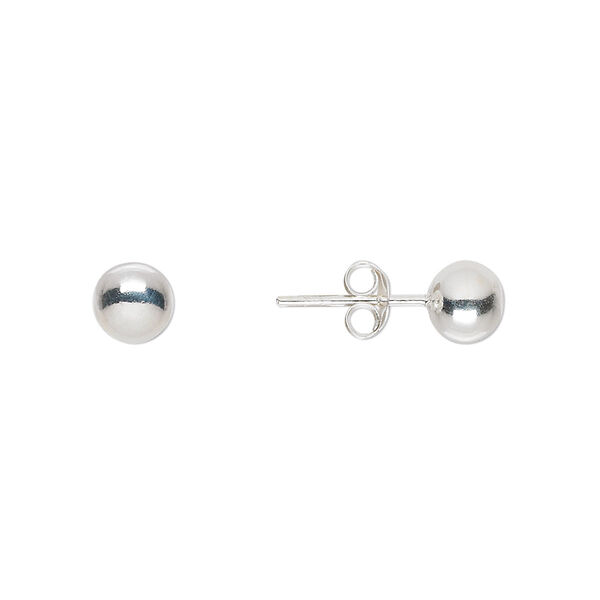 Earstud, sterling silver, 6mm ball with post. Sold per pair. image number 0