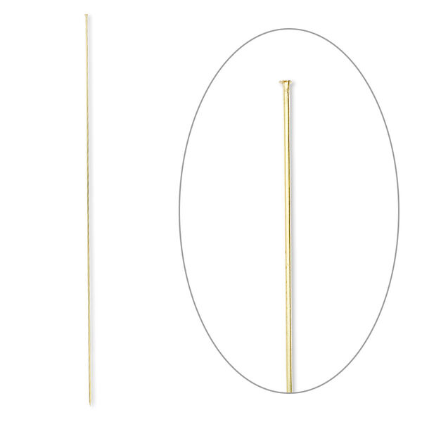 Stick pin, gold-finished brass, 8 inches with head, 18 gauge. Sold per pkg of 100. image number 0