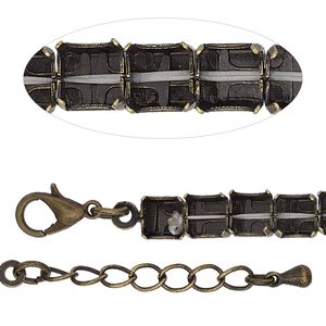 Bracelet component, antique brass-finished brass and steel, 6mm wide cupchain with (30) SS29 rivoli settings, 8 inches with 1-inch extender chain and lobster claw clasp. Sold individually.