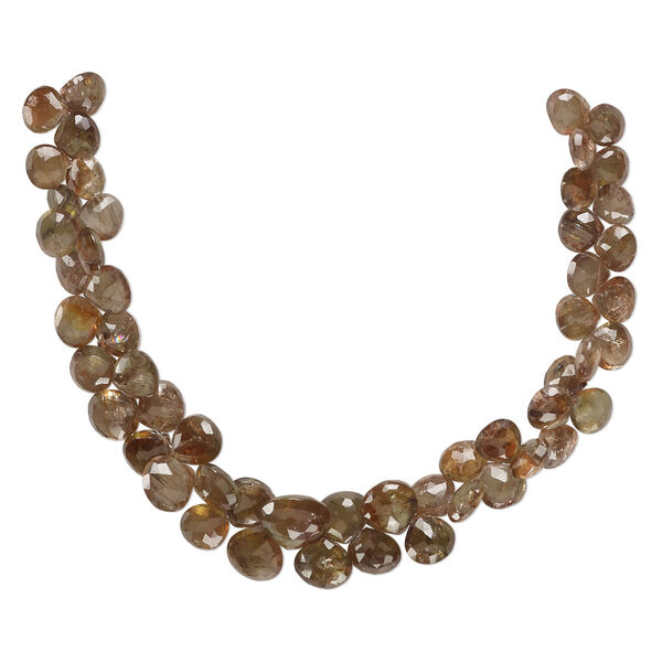 Bead, andalusite (natural), 8-12mm hand-cut faceted puffed teardrop, B grade, Mohs hardness 7 to 7-1/2. Sold per 8-inch strand, approximately 50 beads. image number 0
