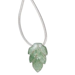 Green aventurine 1pkg1, hand-cut top-drilled carved leaf bead natural 18x12mm
