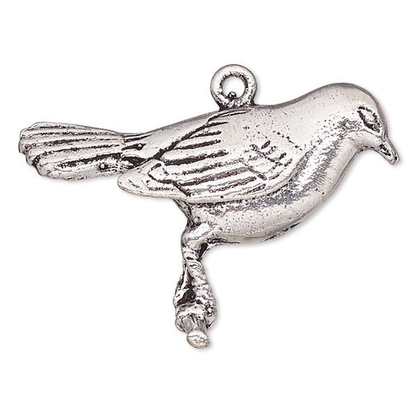 Charm, antique silver-plated brass, 25x23mm single-sided bird. Sold per pkg of 2. image number 0