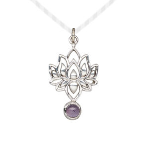 Amethyst / sterling silver 1pkg1, lotus drop natural antiqued 22.5x14.5mm