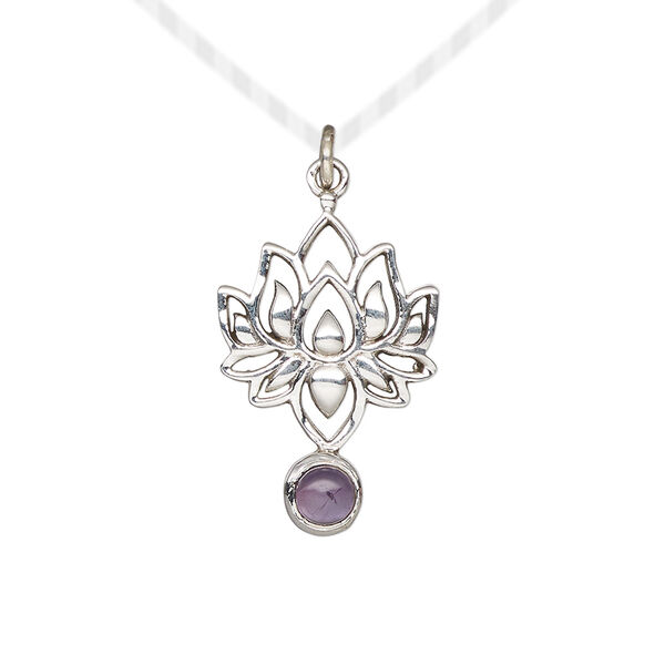 Amethyst / sterling silver 1pkg1, lotus drop natural antiqued 22.5x14.5mm image number 0