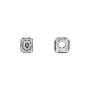 Bead, antiqued pewter (tin-based alloy), 8x6mm rectangle with alphabet letter "O". Sold per pkg of 4.