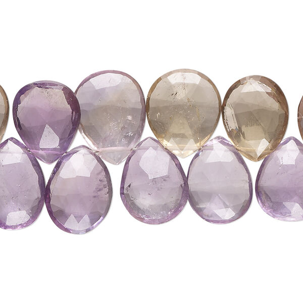 Bead, ametrine (natural / heated), 10x8mm-14x10mm hand-cut top-drilled faceted puffed teardrop, B grade, Mohs hardness 7. Sold per 8-inch strand. image number 0