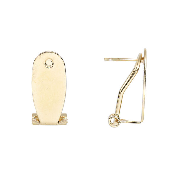 Earstud, gold-finished steel, 19x8.5mm flat oval with self-closing clip. Sold per pkg of 2 pairs. image number 0