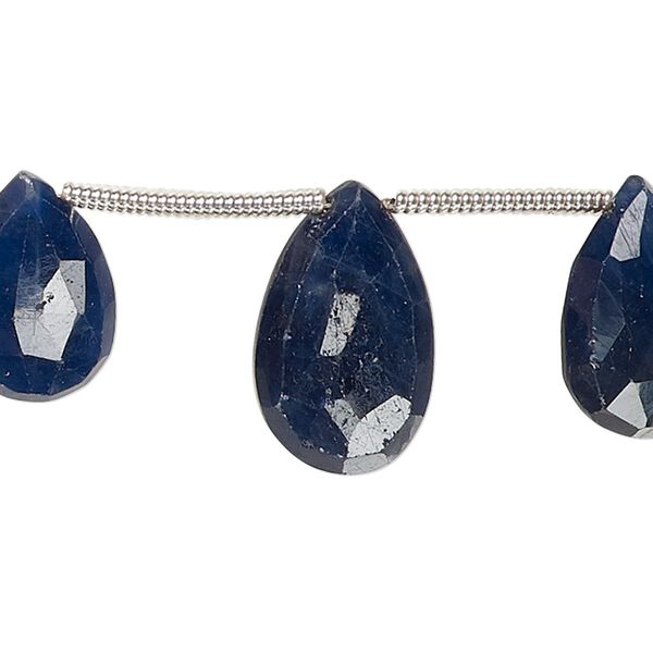 Blue sapphire 1pkg3, hand-cut top-drilled faceted puffed teardrop bead graduated 12x8mm-15x9mm image number 0