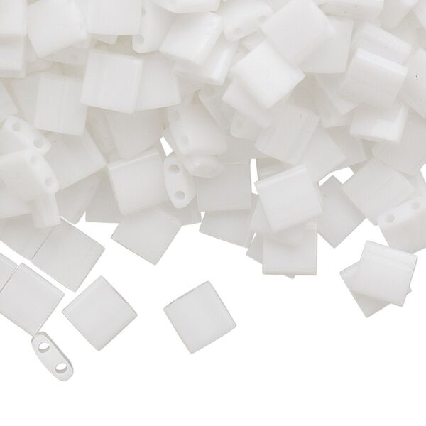 Seed bead, TILA®, glass, pkg/250g, 5mm full tila square, opaque white, (TL-402). image number 0