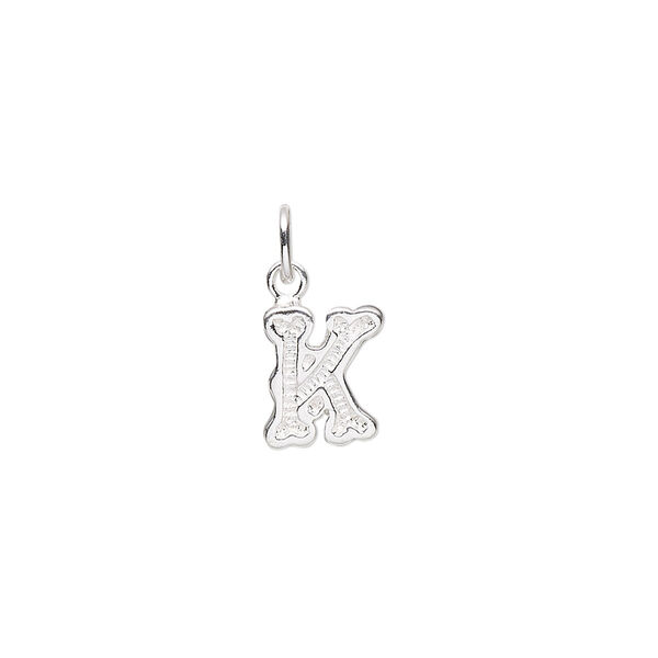 Charm, sterling silver, 9x7mm fancy block alphabet letter "K." Sold individually. image number 0