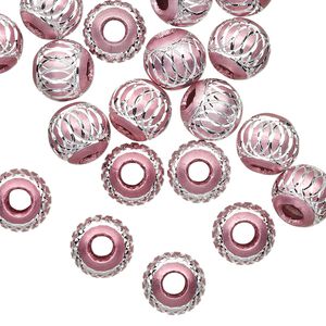 Bead, aluminum, pink, 8mm diamond-cut round 2.5-3.5mm hole. Sold per pkg of 20.