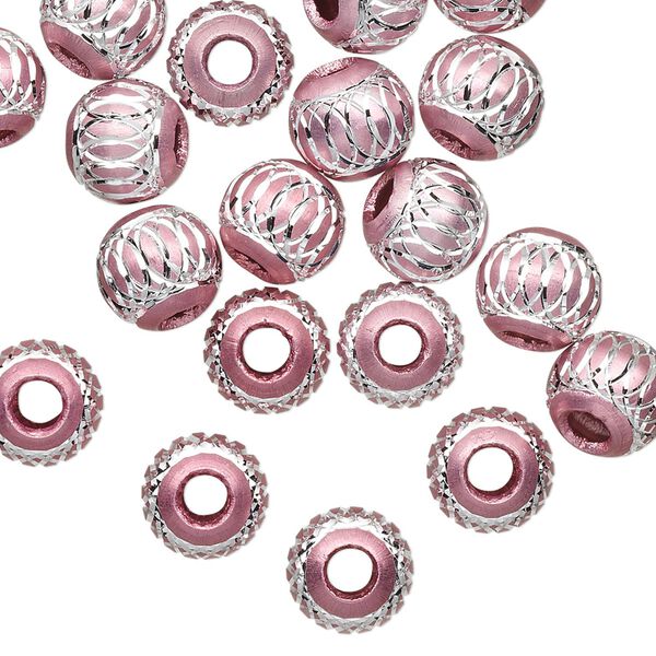 Bead, aluminum, pink, 8mm diamond-cut round 2.5-3.5mm hole. Sold per pkg of 20. image number 0