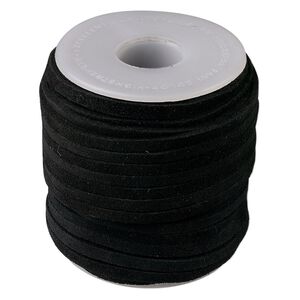 Cord, suede lace (dyed), black, 3-4mm. Sold per 25-yard spool.