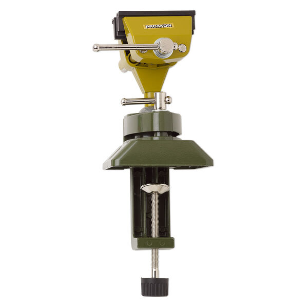 Table vise, PROXXON™, steel / zinc / rubber, green / olive green / black, 5-3/4 x 4 inches with swivel base and 3-inch jaw length. Sold individually. image number 0