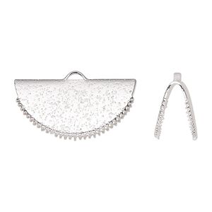 Ribbon crimp end, silver-finished brass, 25x12mm stardust fan. Sold per pkg of 10.