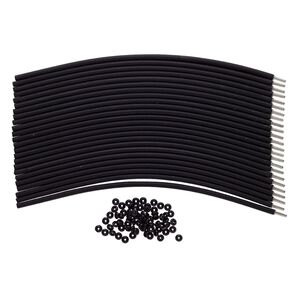 Bracelet cord, silicone and stainless steel, black, 4mm round, 7-1/2 inches with pop-style clasp. Sold per pkg of 24.