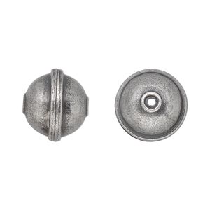 Bead, antique silver-plated steel, 15mm rimmed round. Sold per pkg of 20.