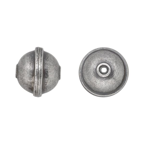 Bead, antique silver-plated steel, 15mm rimmed round. Sold per pkg of 20. image number 0