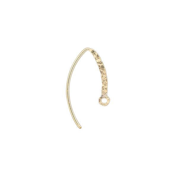 Ear wire, 14Kt gold-filled, 16mm textured flat marquise with closed loop, 20 gauge. Sold per pair. image number 0
