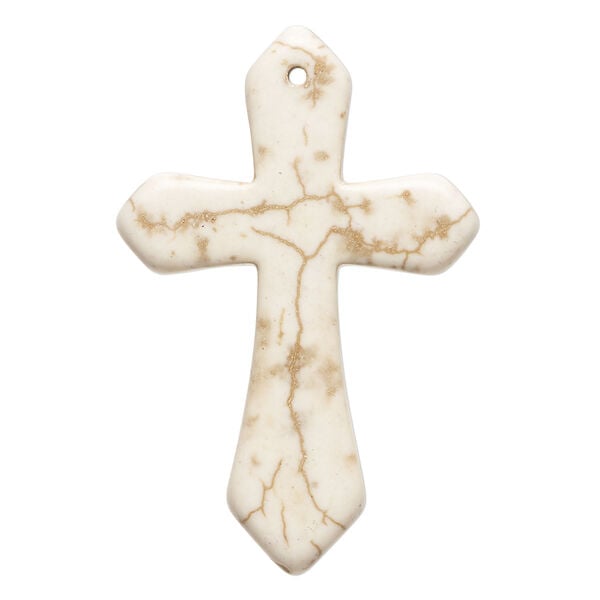 "Magnesite" / resin 1pkg1, top-drilled cross focal white / brown 43x28mm-44x30mm image number 1