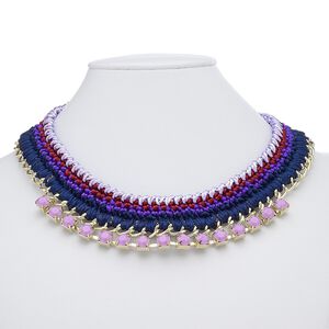 Necklace, acrylic / nylon / rose gold-coated plastic / rose gold-finished steel / "pewter" (zinc-based alloy), multicolored, 14 inches with 2-inch extender chain and lobster claw clasp. Sold individually.