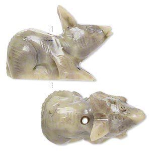 Soapstone 1pkg2, vertically-drilled hand-carved lying fox bead 34x20mm-36x26mm