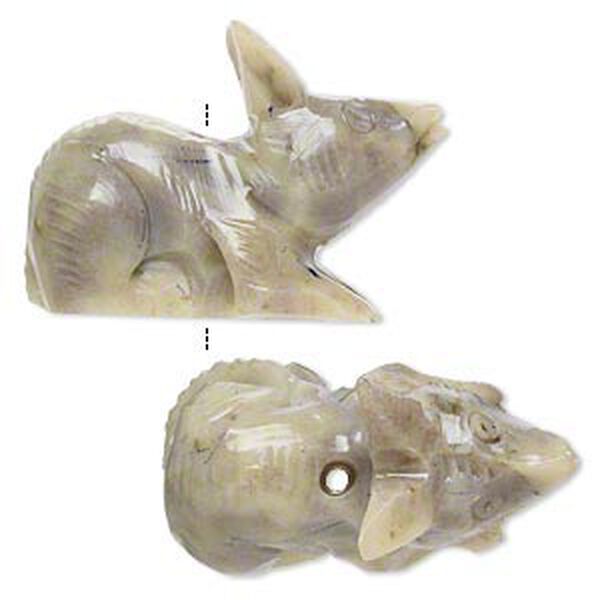 Bead, soapstone (coated), 34x20mm-36x26mm hand-carved lying fox, C grade. Sold per pkg of 2. image number 0