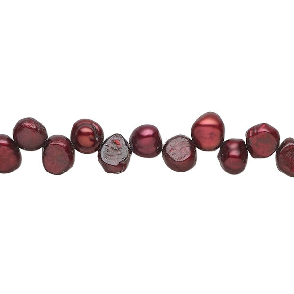 Freshwater pearl 1pkg1, top-drilled flat-sided potato, 15.5-16 inch black cherry 5x5mm-7x6mm cultured image number 0