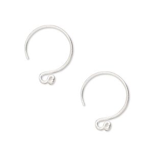Ear wire French hook 1pkg2 sterling silver, 17mm / ball / open loop, 19 gauge 1 pair