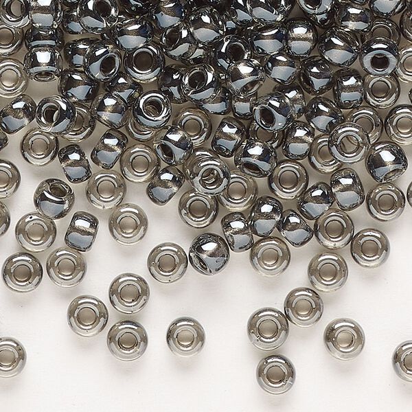 Seed bead, Miyuki, glass, pkg/25g, #6 rocaille, translucent steel-lined luster crystal clear (RR-2276). image number 0