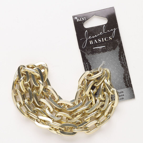 Chain, steel, pkg/20 inches, 9.2mm oval rolo, gold finish. image number 0
