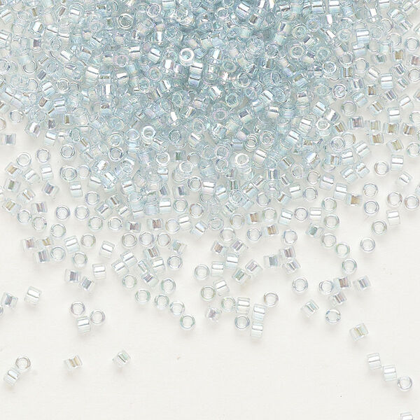Seed bead, Delica®, glass, pkg/7.5g, #11 round, translucent rainbow glazed luster light aqua (DB-0110). image number 0