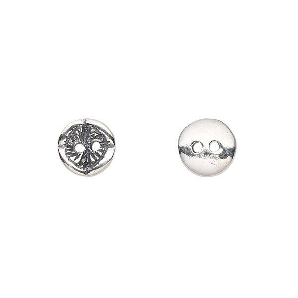 Button, antiqued sterling silver, 8.5mm single-sided textured flat round. Sold per pkg of 2. image number 0
