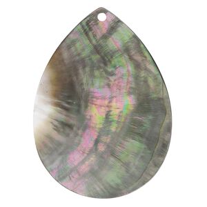 Focal, black lip shell (natural), 55x40mm flat teardrop, Mohs hardness 3-1/2. Sold individually.