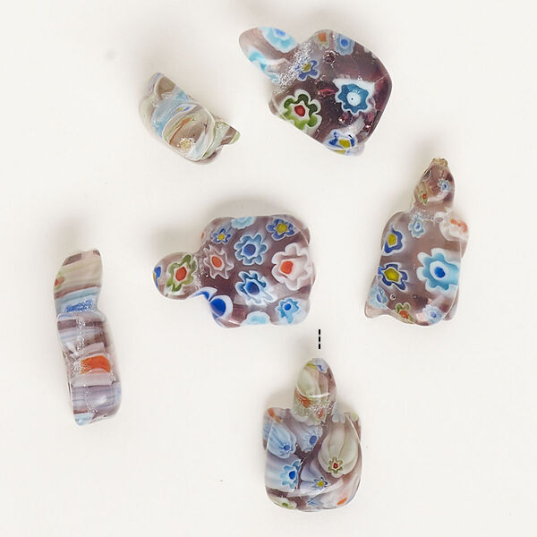 Bead, millefiori glass, translucent purple and multicolored, 18x12mm-23x15mm half-drilled turtle. Sold per pkg of 6. image number 0
