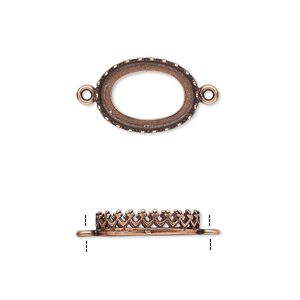 Link, JBB Findings, antique copper-plated brass, 15x11mm oval with open back and decorative trim, 14x10mm oval bezel setting. Sold per pkg of 2.