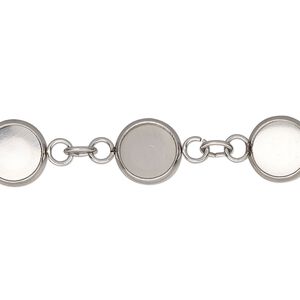 Bracelet, stainless steel, 10mm wide with (10) 8mm round settings, 7 inches with 2-inch extender chain and lobster claw clasp. Sold individually.