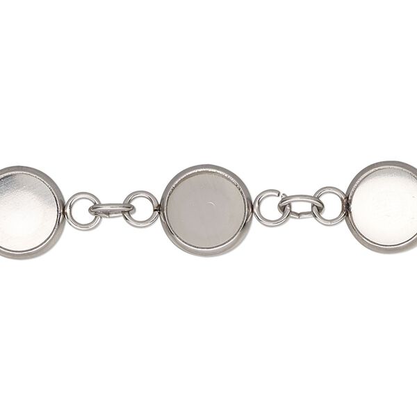 Bracelet, stainless steel, 10mm wide with (10) 8mm round settings, 7 inches with 2-inch extender chain and lobster claw clasp. Sold individually. image number 0