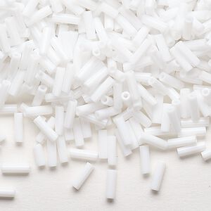 Bugle bead, Dyna-Mites™, glass, opaque white, #3. Sold per 35-gram pkg.