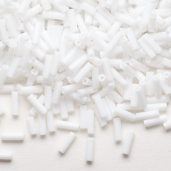 Bugle bead, Dyna-Mites™, glass, opaque white, #3. Sold per 35-gram pkg. image number 0