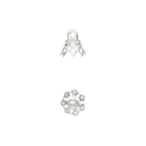 Bead cap, silver-plated brass, 8x5.5mm 7-prong bell, fits 5-7mm bead. Sold per pkg of 500.