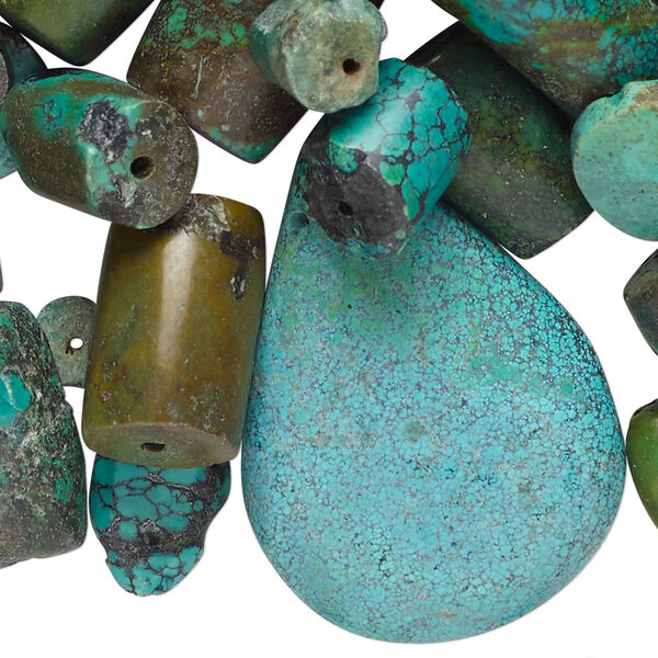 Bead mix, turquoise (dyed / stabilized), 2-38mm mixed shapes, D grade, Mohs hardness 5 to 6. Sold per 1/2 pound pkg, approximately 55-300 beads. image number 0