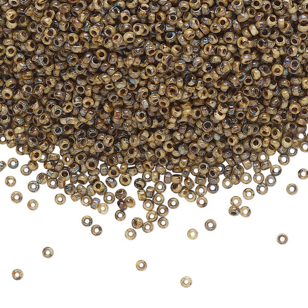 Seed bead, Miyuki, glass, pkg/35g, #15 rocaille, opaque Picasso brown, (RR-4517). image number 0