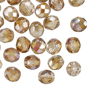 Czech fire-polished glass 1pkg50, faceted round bead half-coated translucent celsian clear AB 8mm