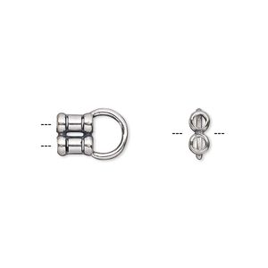 Crimp end, JBB Findings, antiqued sterling silver, 12x8mm 2-strand tube, 2mm inside diameter. Sold per pkg of 2.
