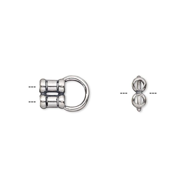 Crimp end, JBB Findings, antiqued sterling silver, 12x8mm 2-strand tube, 2mm inside diameter. Sold per pkg of 2. image number 0