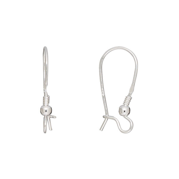 Ear wire, sterling silver, 20.5mm kidney with 3mm round / 2mm coil / open loop, 21 gauge. Sold per pair. image number 0