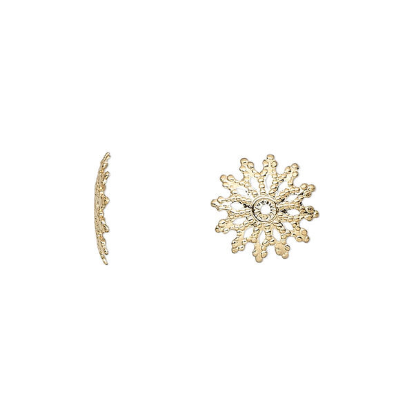 Bead cap, gold-plated brass, 11x2mm flat filigree, fits 12-14mm bead. Sold per pkg of 100. image number 0